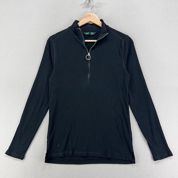 Lauren Ralph Lauren Tops - Lauren Ralph Lauren Shirt Womens‎ L Black Ribbed Quarter Zip Stretch Y2K